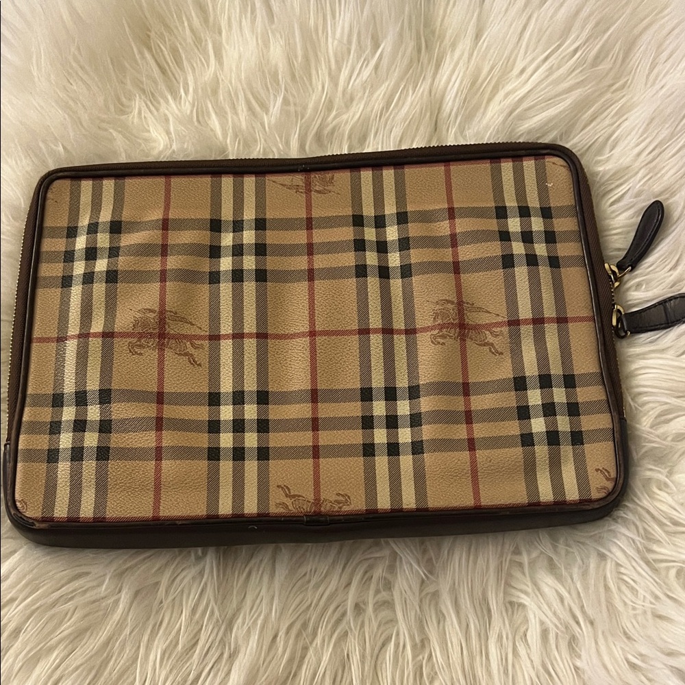 Burberry Checkered Laptop Bag in Tan and Black